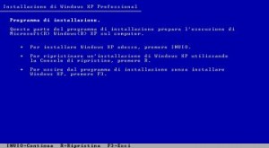Menu installazione di Windows